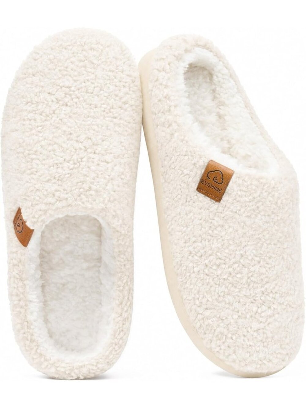 Women White  Pull-On Curly Fleece House Shoes Warm Indoor Outdoor Fuzzy Slippers